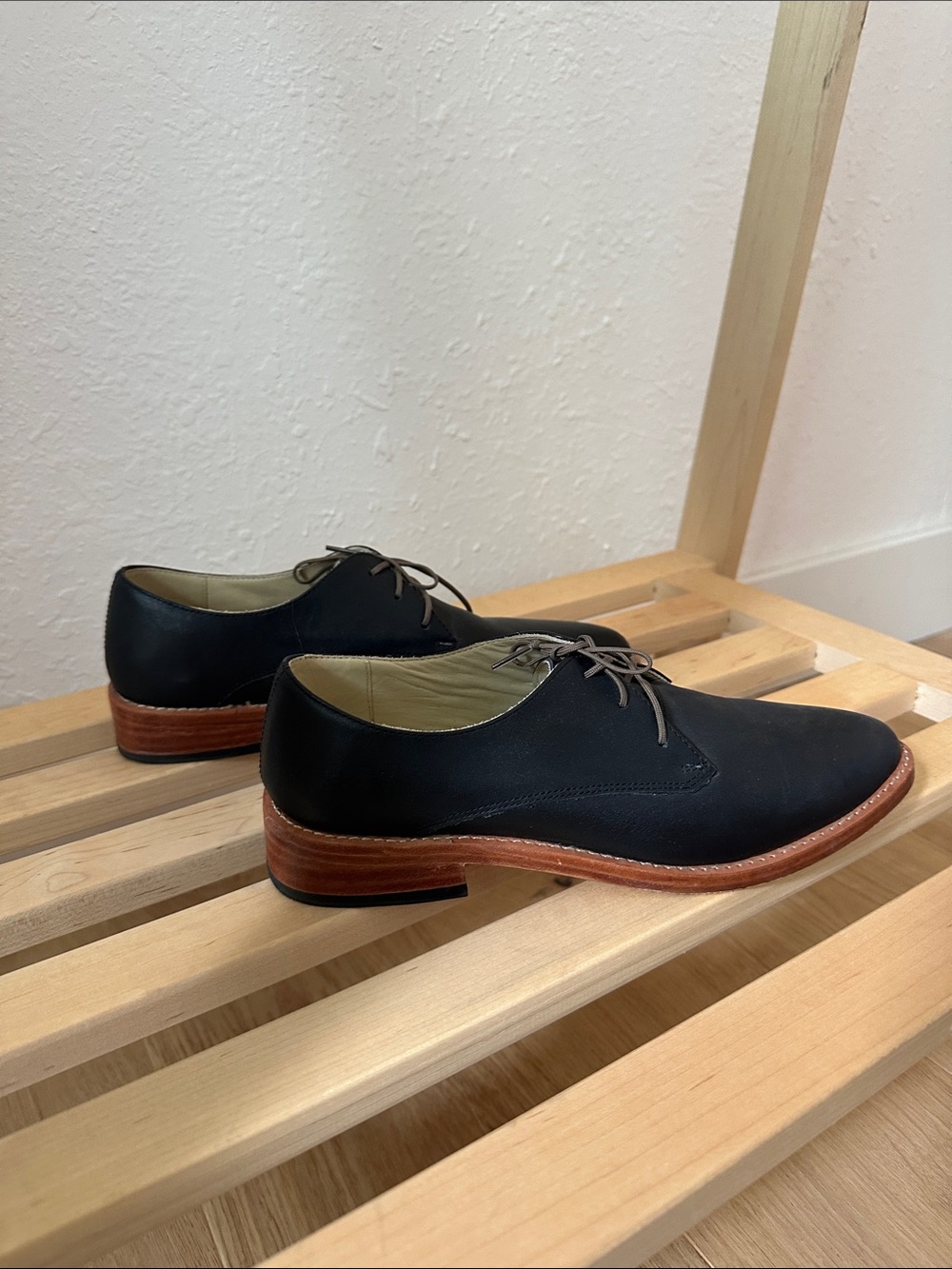 Nisolo Black Leather Derby with Brown Stacked Sole